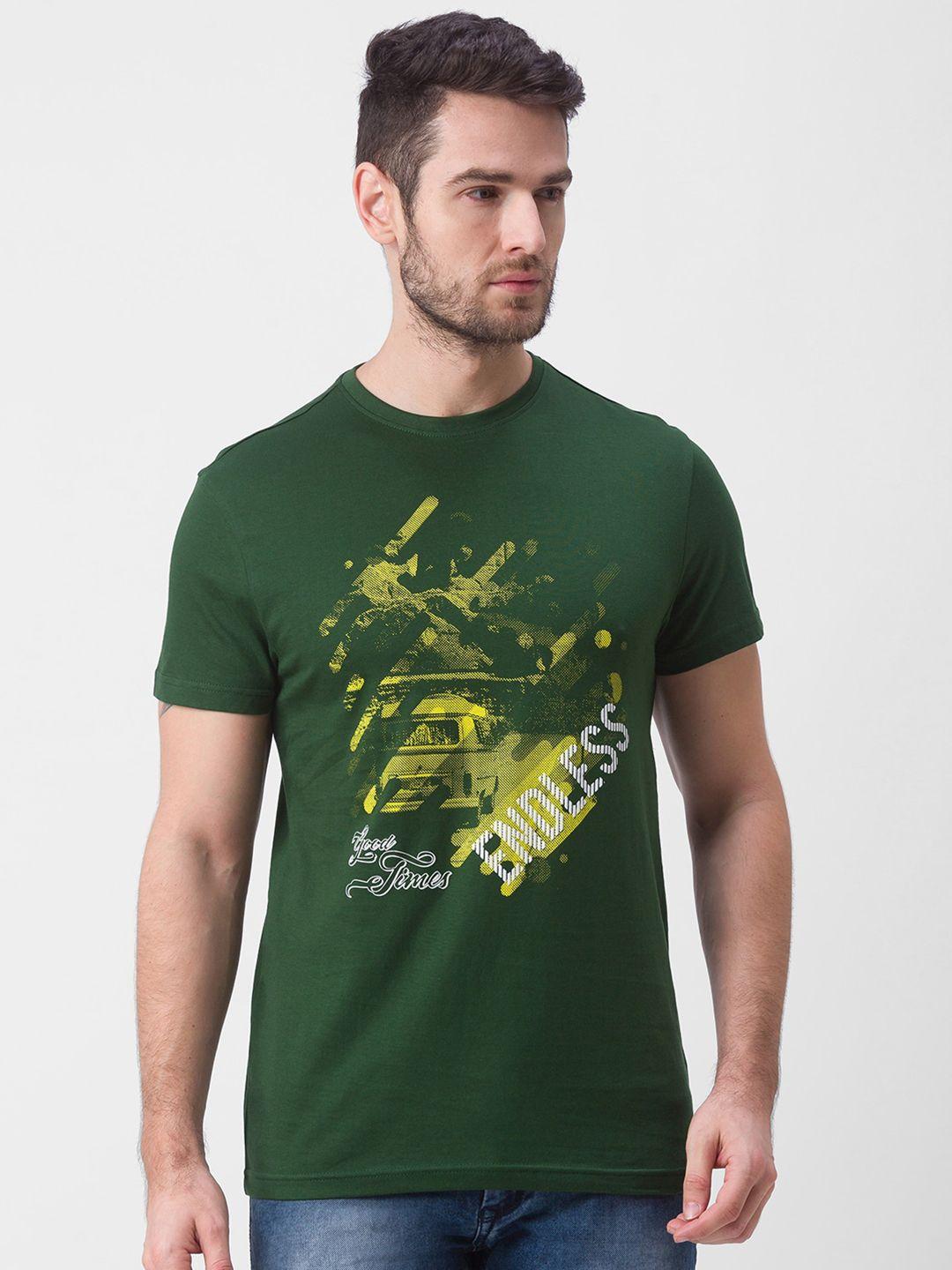 globus men olive green printed t-shirt