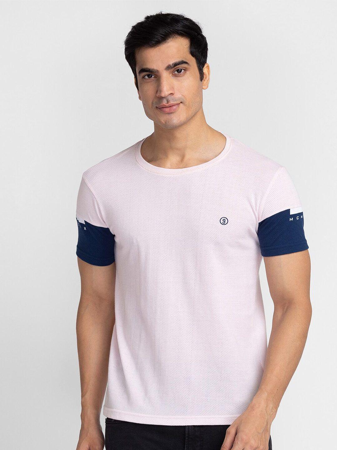 globus men pink applique slim fit cotton t-shirt
