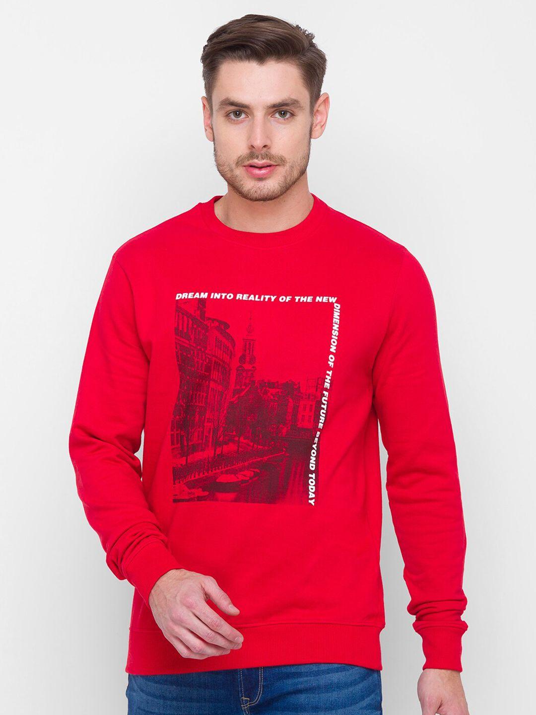 globus men red printed sweatshirt
