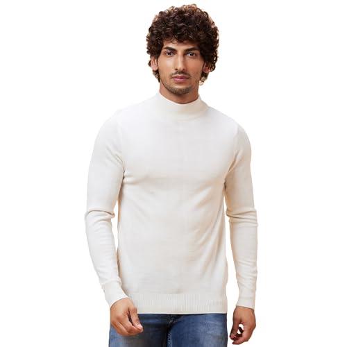 globus men white solid casual pullover sweater-3638151004