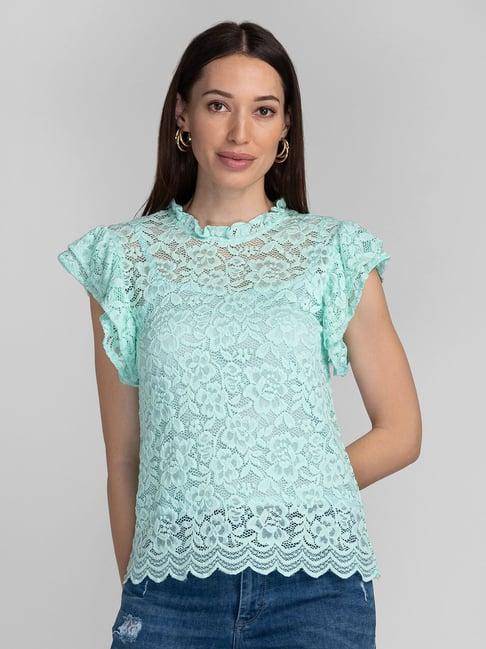 globus mint green lace top