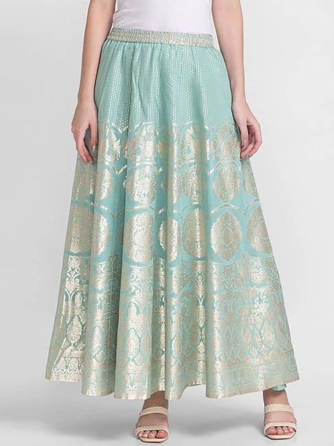 globus mint green printed skirt