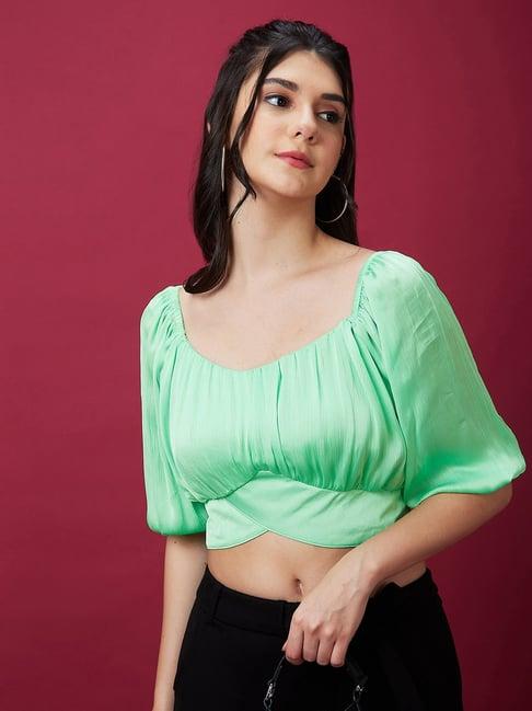 globus mint green regular fit crop top