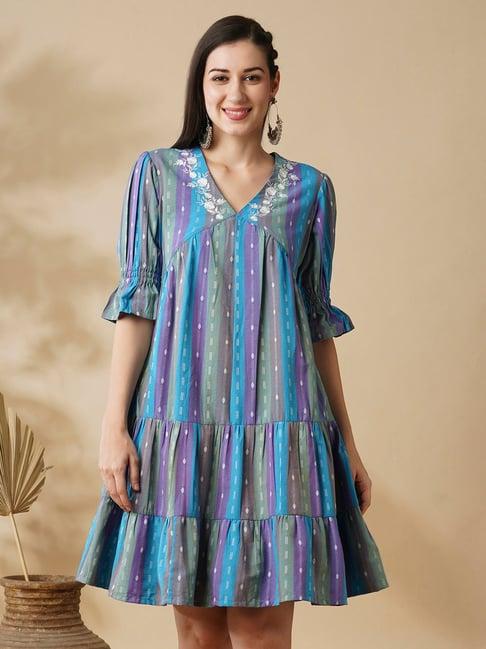 globus multicolor cotton embroidered a line dress