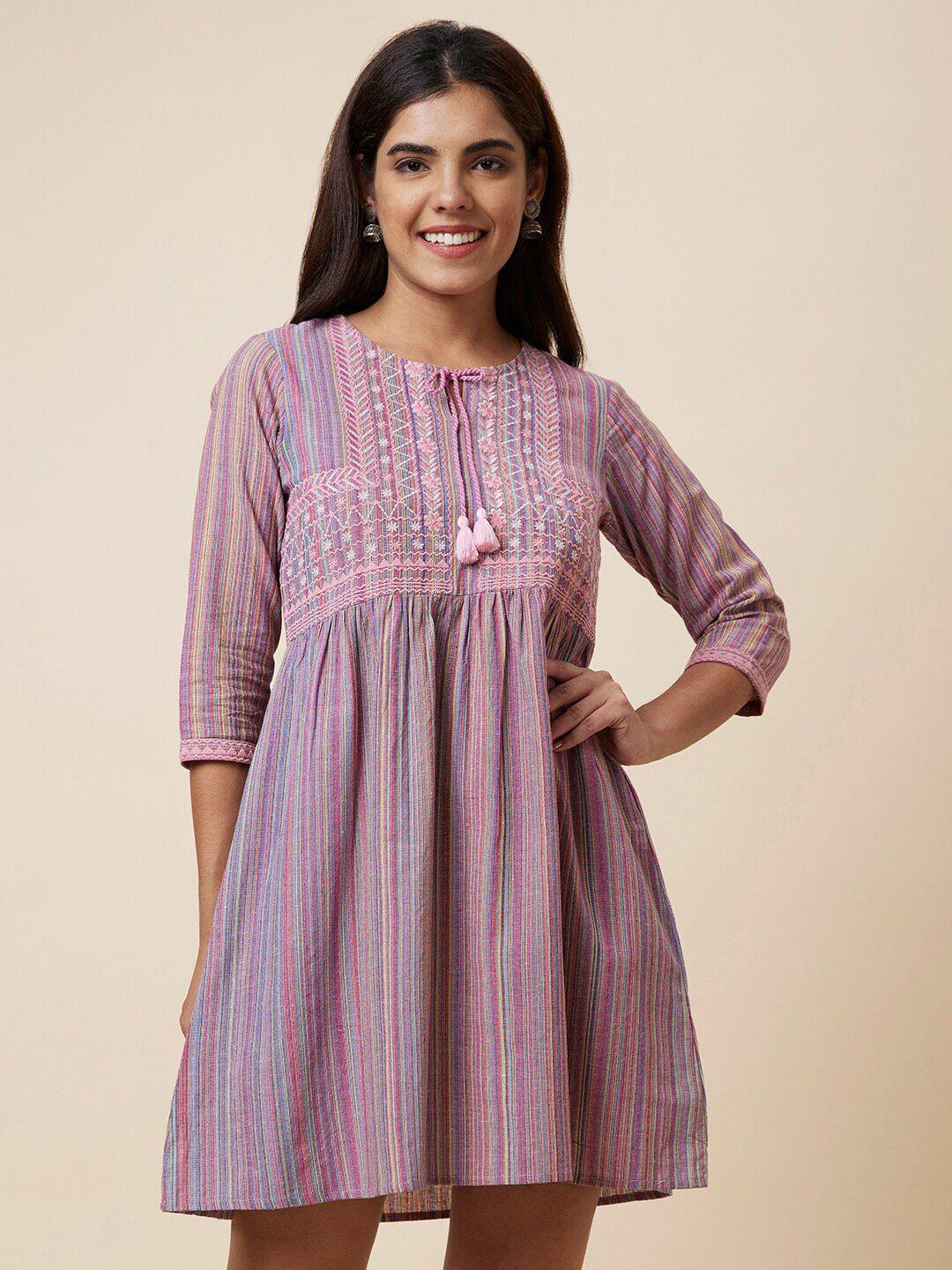 globus multicoloured striped fit & flare dress