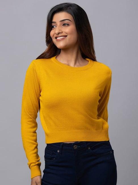 globus mustard cotton regular fit sweater