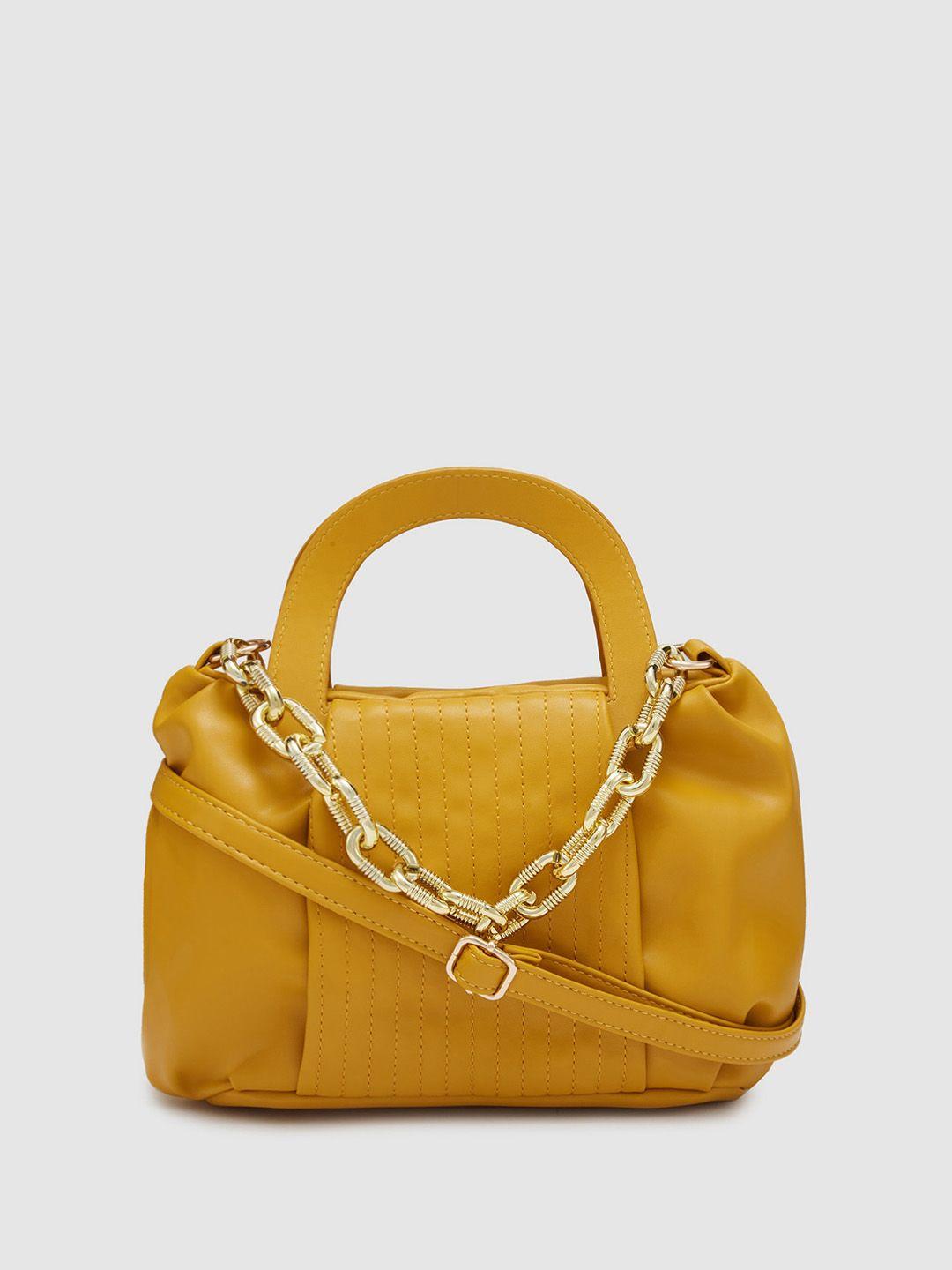 globus mustard textured pu structured sling bag