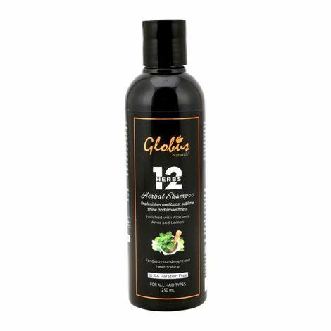 globus naturals 12 herbs hair growth shampoo for deep nourishment | healthy shine| ayurvedic shampoo|all hair types|no parabens| no sulphate| 250 ml