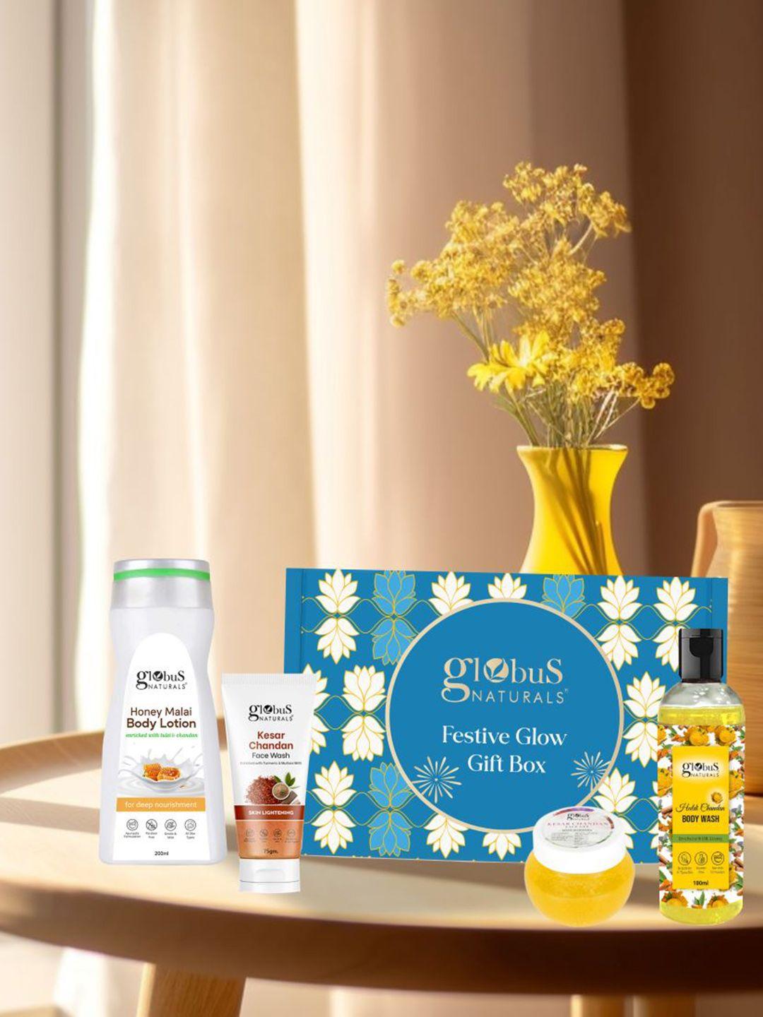 globus naturals 4-pcs kesar malai lotion-face wash-body wash & face gel gift set