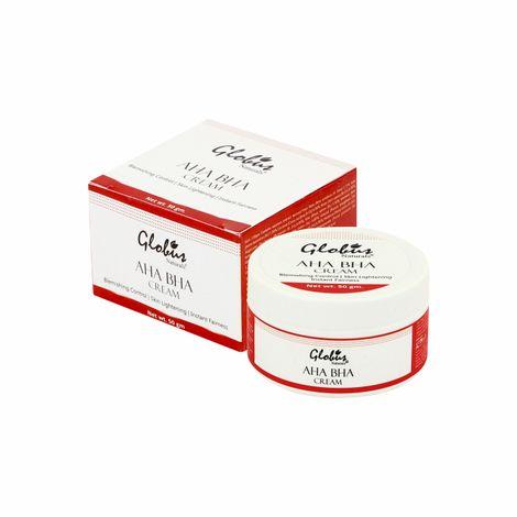 globus naturals aha bha cream for glowing skin, smooth texture & blemish control (50 g)