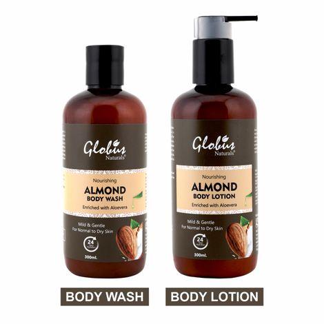 globus naturals almond milk body wash & body lotion 300ml (combo pack)