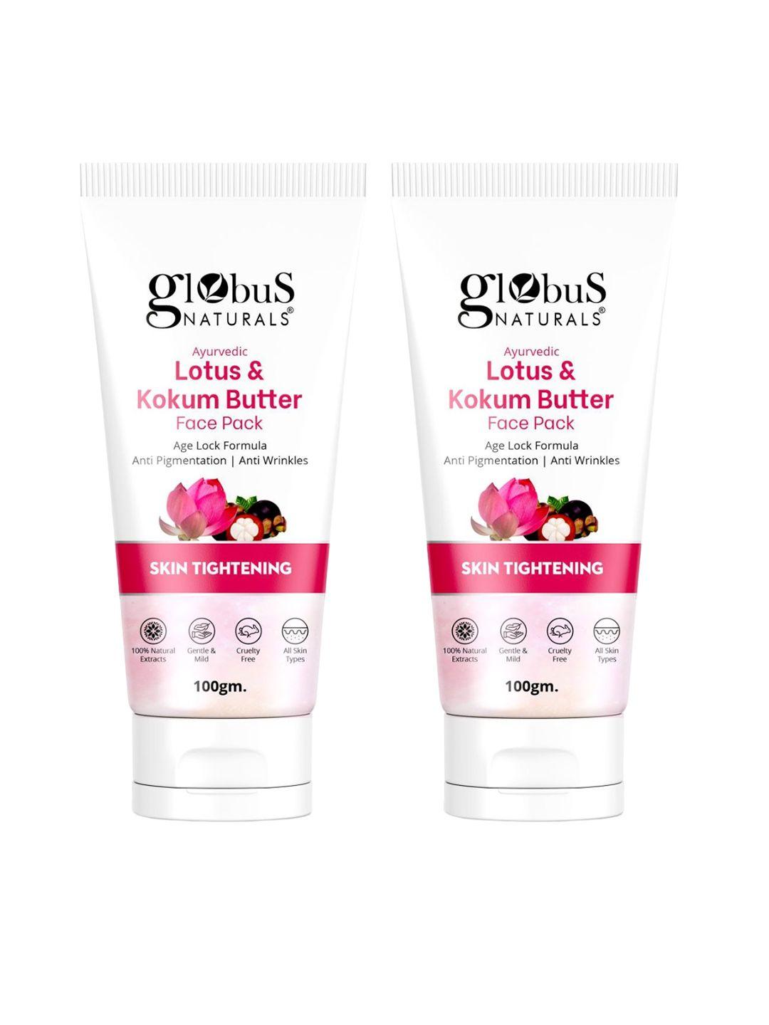 globus naturals ayurvedic set of 2 lotus & kokum butter face pack for anti-ageing & skin lightening - 100 gm each