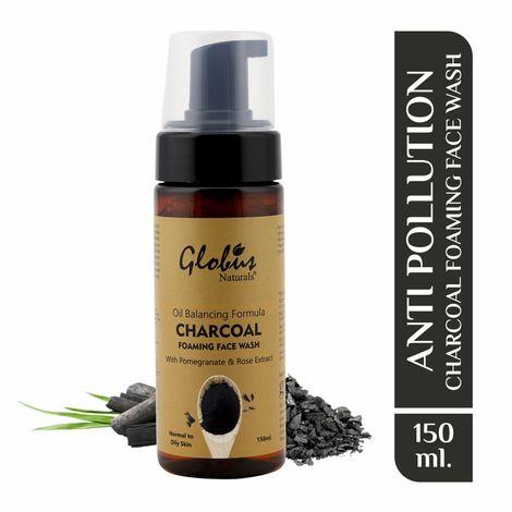 globus naturals charcoal anti pollution foaming face wash (150 ml)