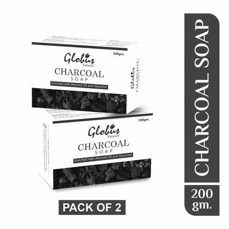 globus naturals deep cleaning & exfoliating activated charcoal soap enriched with tea tree | almond oil | glycerine 100gm (pack of 2)