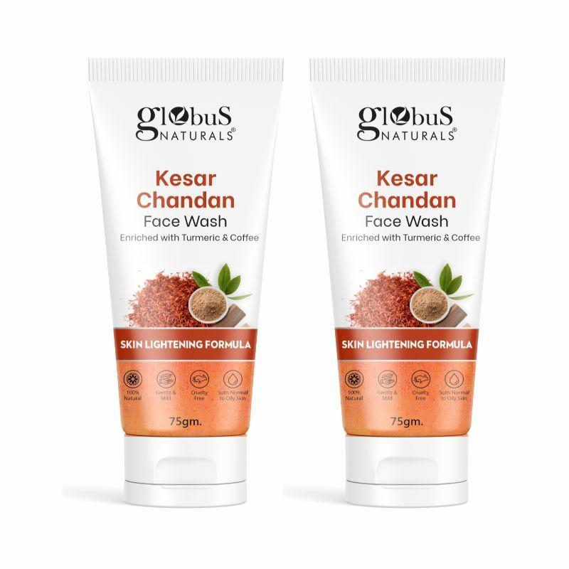 globus naturals kesar chandan enriched with turmeric & coffee face wash (pack of 2)