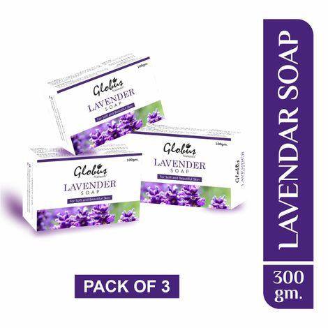 globus naturals lavender soap for skin lightening, brightening  & soft  beautiful skin (pack of 3)