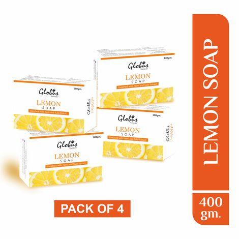 globus naturals lemon lightening, brightening soap enriched with neem and tulsi extract 100gm (pack of 4)