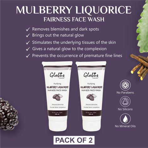 globus naturals mulberry liquorice fairness face wash 100 gms (pack of 2)