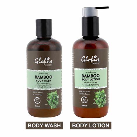 globus naturals nourishing bamboo body wash & body lotion 300ml (combo pack)
