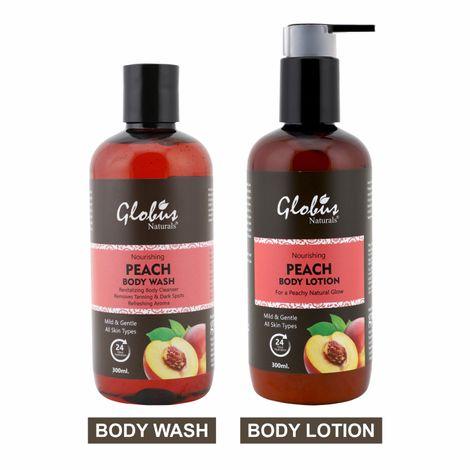 globus naturals nourishing peach body wash & body lotion 300ml (combo pack)