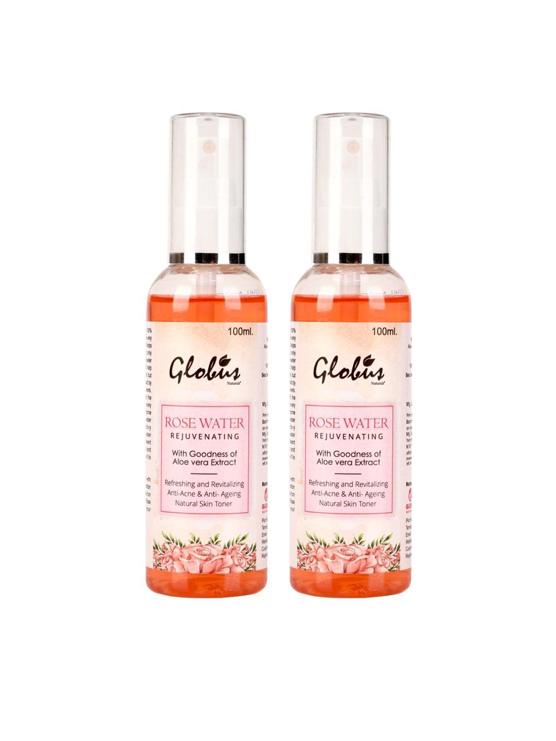 globus naturals pack of 2 rejuvenating rose toner with aloe vera extract 100ml