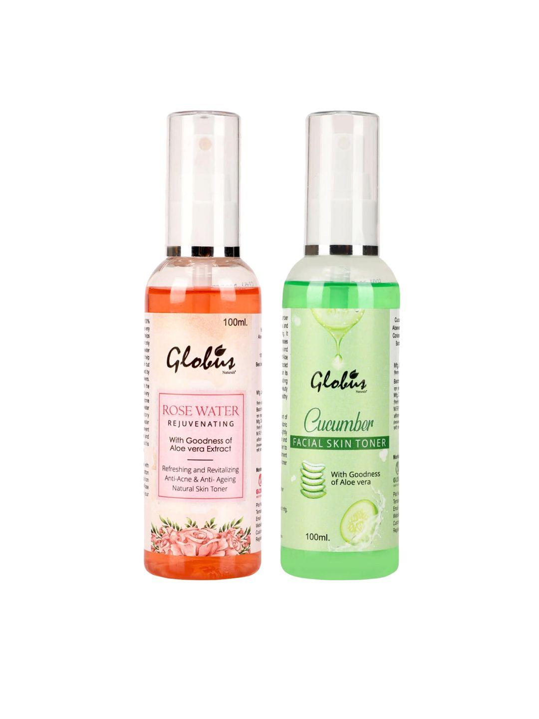 globus naturals pack of 2 rose & cucumber facial skin toner with aloe vera extract 100ml