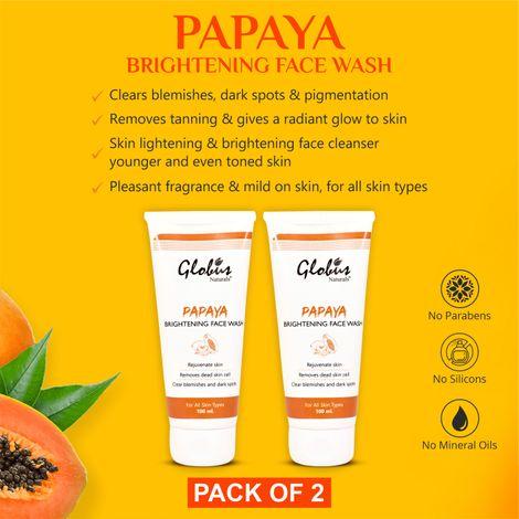 globus naturals papaya brightening face wash, 100gm (pack of 2)