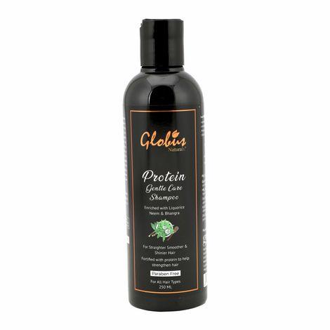 globus naturals protein gentle care hair growth shampoo enriched with liquorice,bhringraj,neem,chickpeas,& aloe vera||promotes hair growth & strengthen hair follicle |no parabens|250 ml