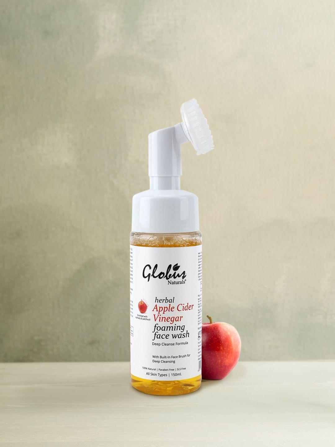 globus naturals refreshing apple cider vinegar foaming face wash with silicon brush 150 ml