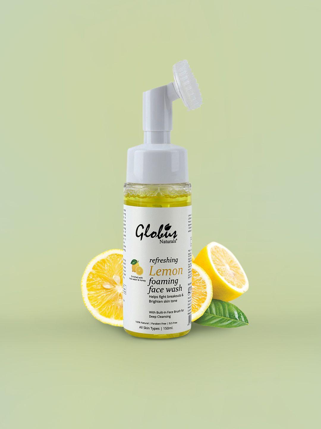 globus naturals refreshing lemon foaming face wash with silicon face massage brush 150 ml