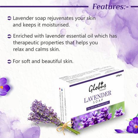 globus naturals saffron, sandalwood  & lavender skin lightening, brightening soap 100gm (pack of 2)