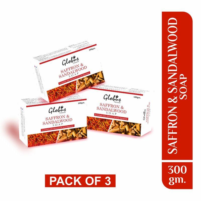 globus naturals saffron & sandalwood soap (pack of 3)