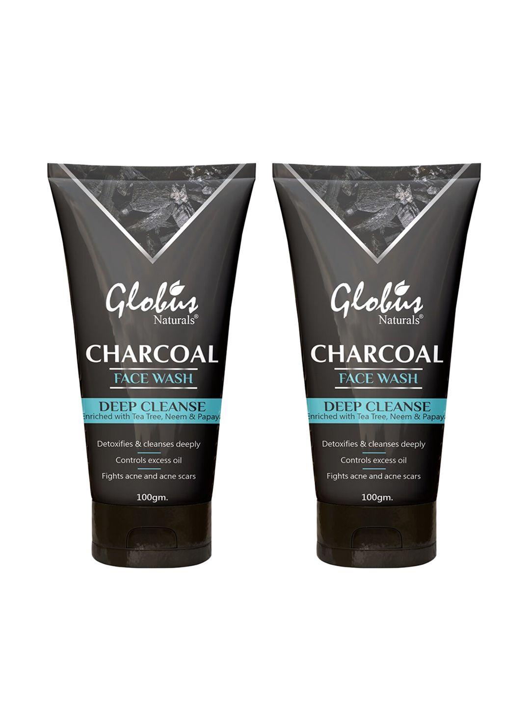 globus naturals set of 2 deep cleanse charcoal face wash with tea tree & neem 100 g each