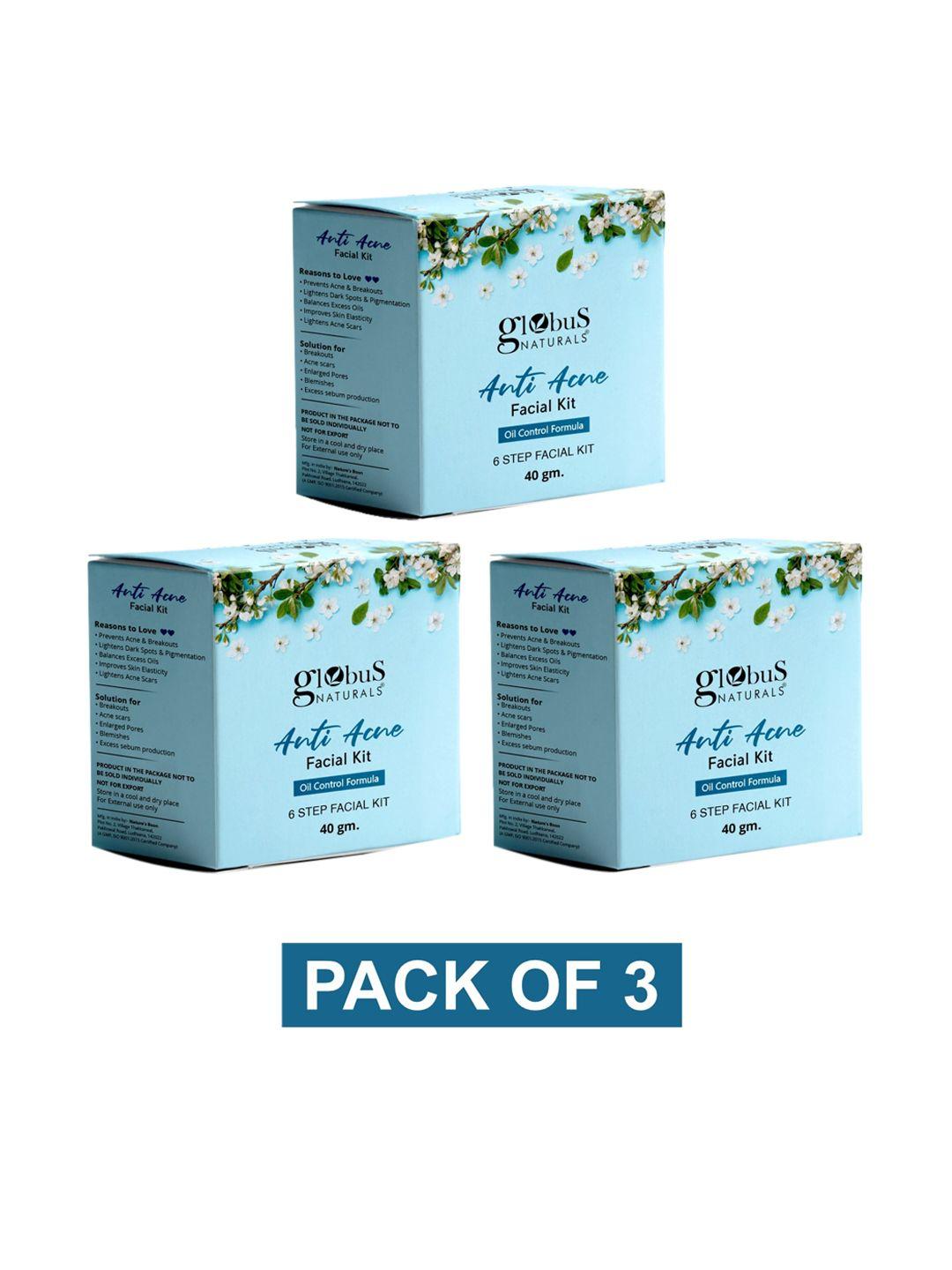 globus naturals set of 3 anti-acne 6 step oil control formula facial kits - 40g each