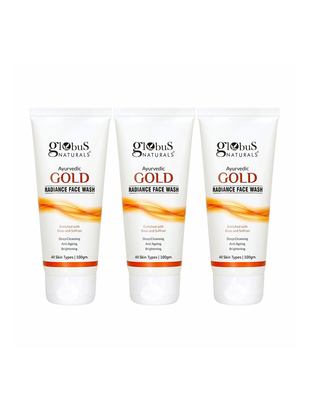 globus naturals set of 3 gold radiance anti ageing & brightening face wash 100 gm each