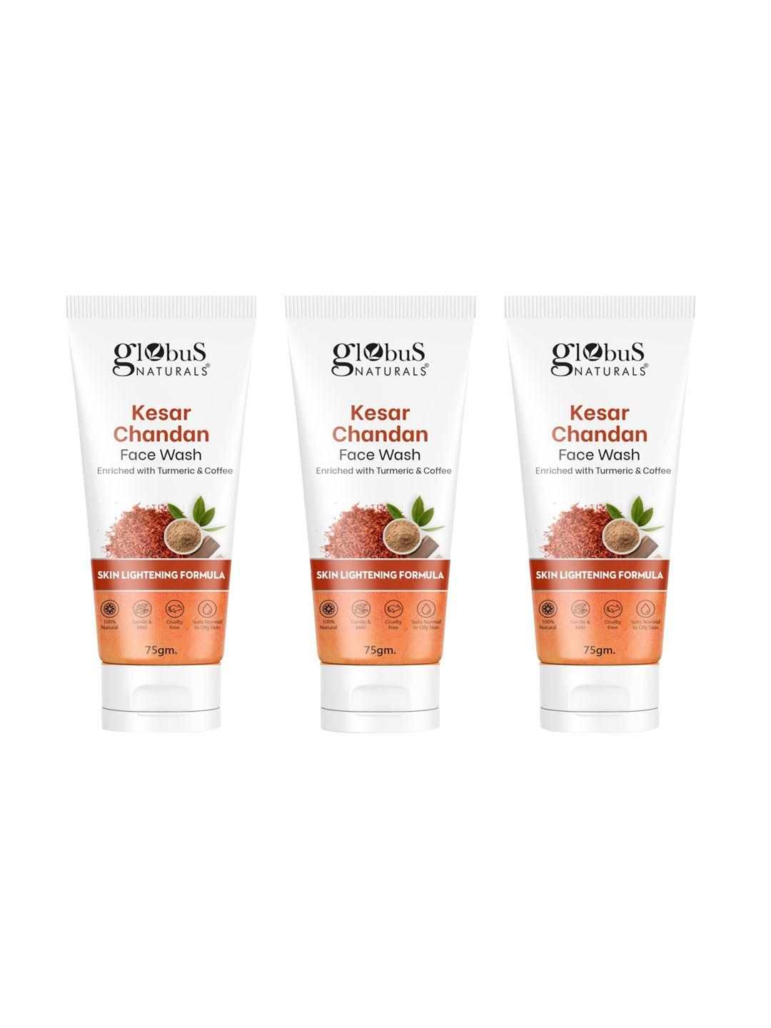 globus naturals set of 3 kesar chandan skin lightening & tan removal face wash - 75 gm each