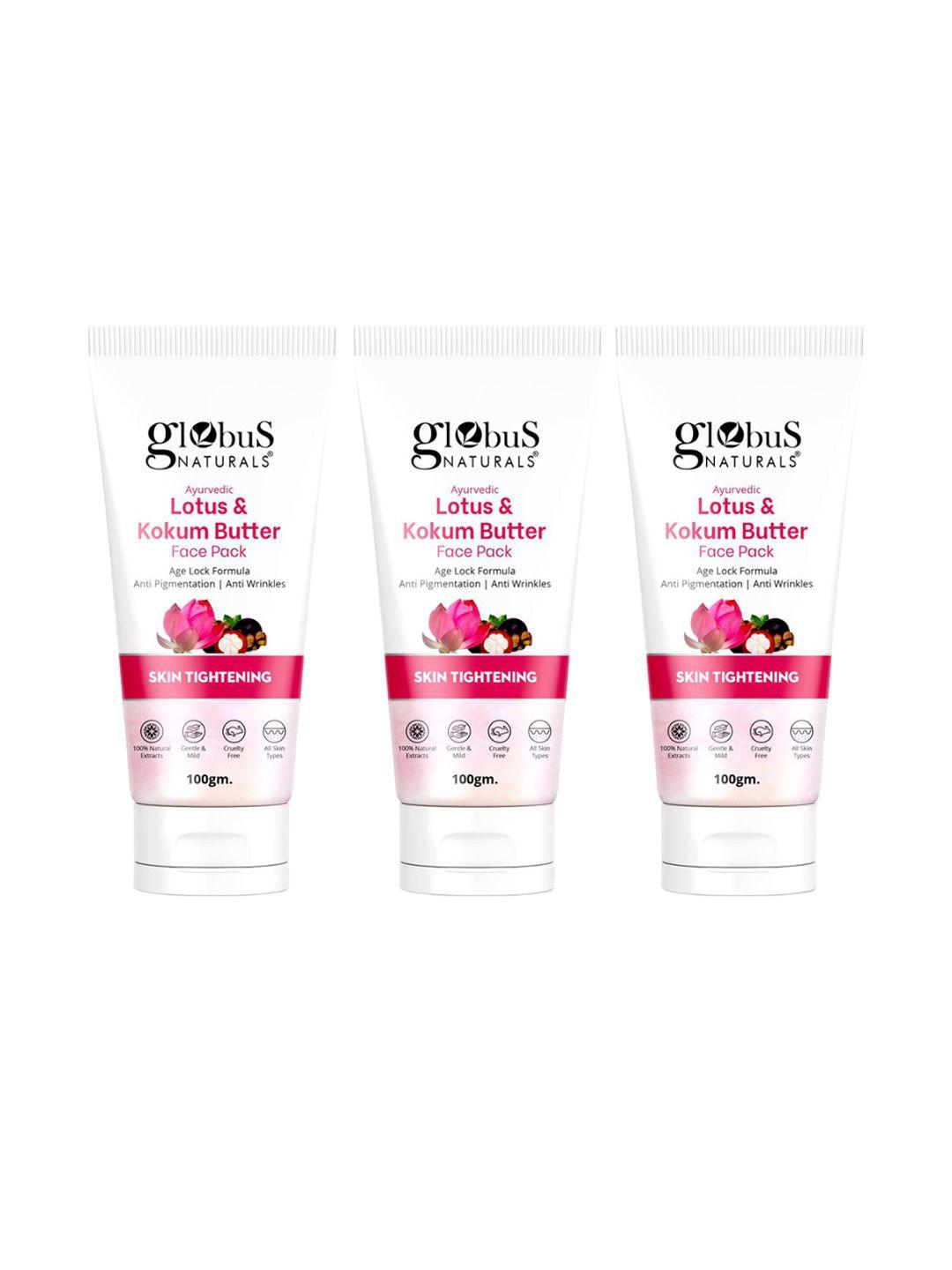 globus naturals set of 3 lotus & kokum butter face pack for anti-ageing & skin lightening 100 g each