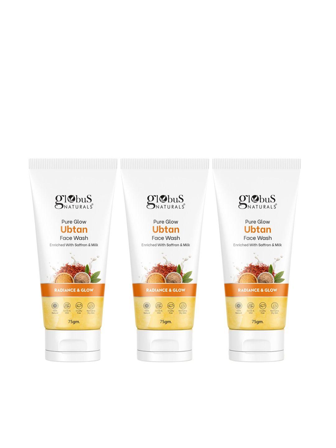 globus naturals set of 3 pure glow ubtan face wash with saffron & mila - 75g each