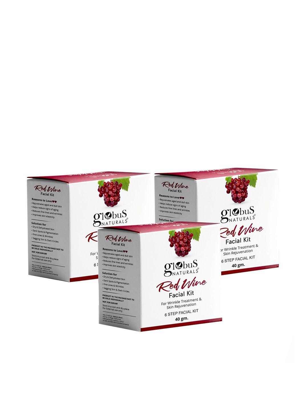 globus naturals set of 3 red wine 6 steps facial kit for wrinkle treatment - 40 g each