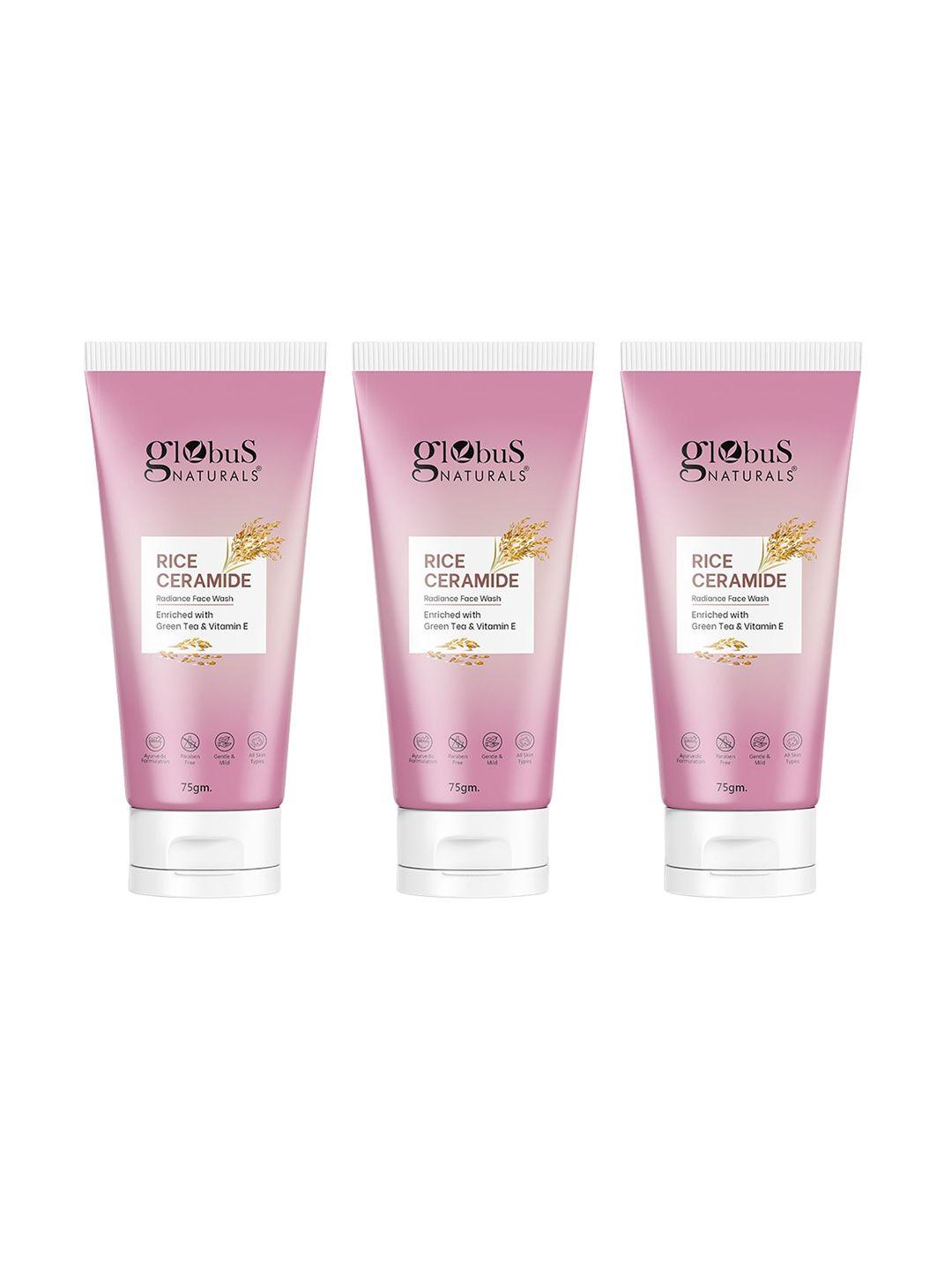 globus naturals set of 3 rice ceramide radiance face wash - 75g each