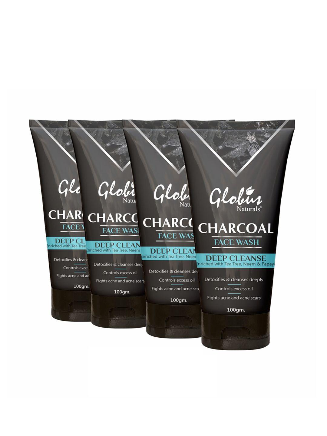 globus naturals set of 4 deep cleanse charcoal face wash with tea tree & neem 100 g each