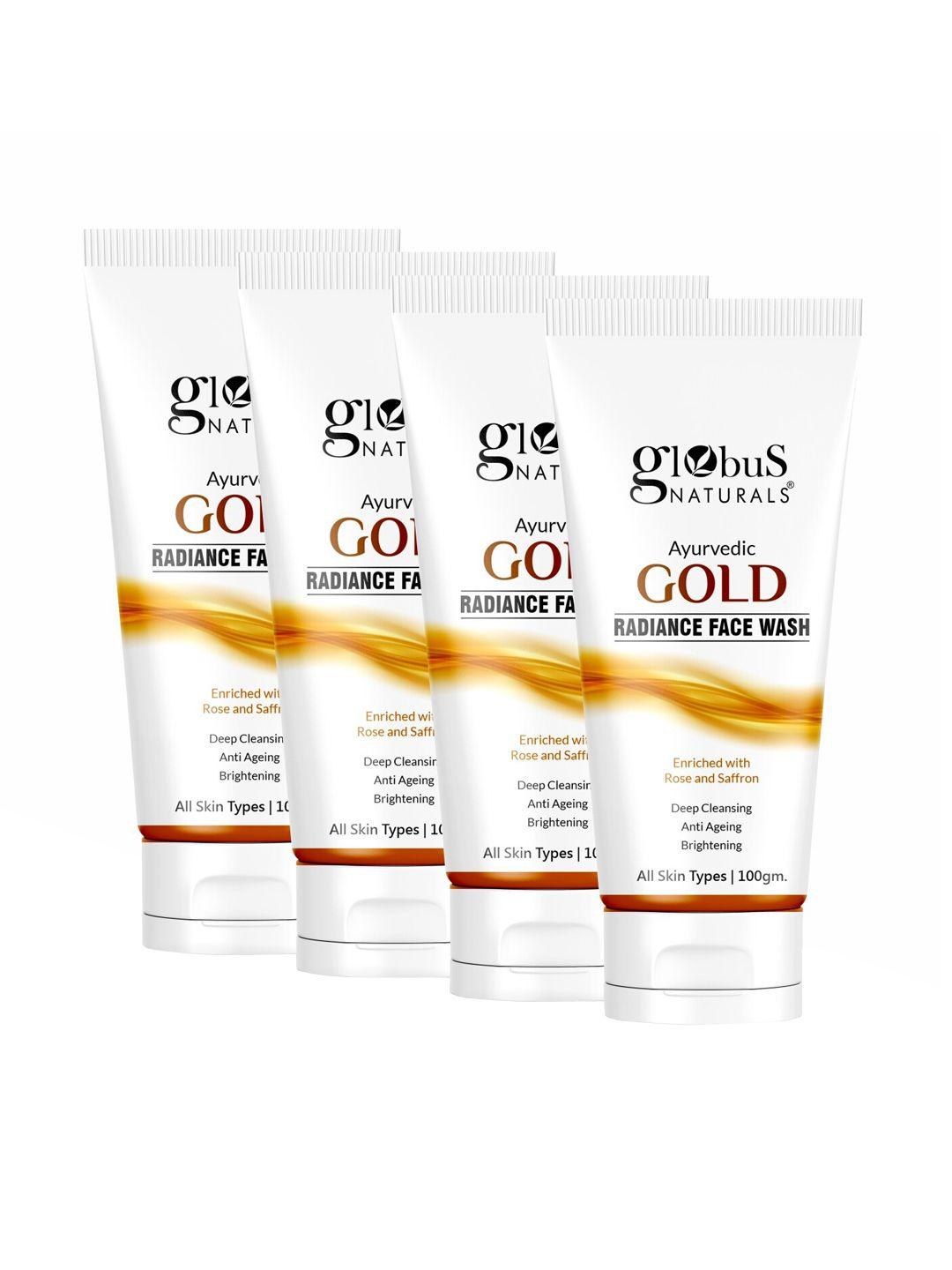 globus naturals set of 4 gold radiance anti-ageing & brightening face wash - 100g each