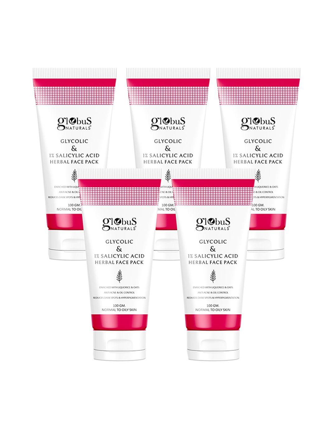 globus naturals set of 5 anti acne glycolic & 1 % salicylic acid face pack - 100 gm each
