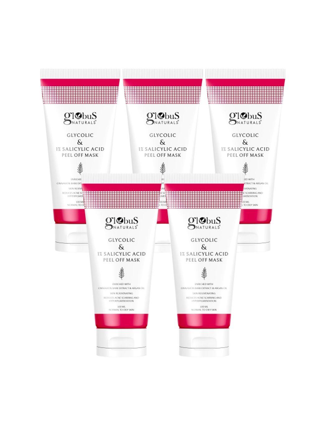 globus naturals set of 5 glycolic & 1% salicylic acid anti acne peel off mask - 100ml each