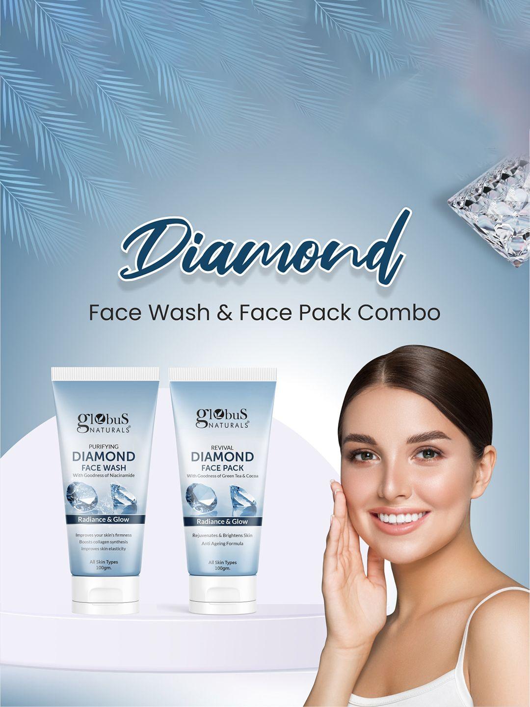 globus naturals shine boosting diamond face care combo- face wash & face pack