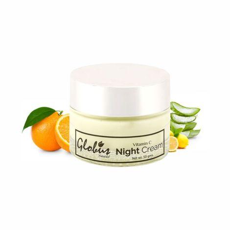 globus naturals vitamin c brightening & whitening night cream, for natural glow & even toned skin, 100% natural ingredients - orange, lemon & aloevera | paraben free | sls free, all skin types (50 g)