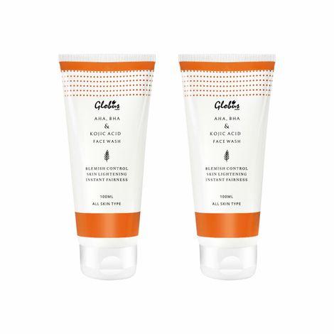 globus naturals youth extended - exfoliating face wash cleanser with aha, bha & kojic acid (100 ml) pack of 2