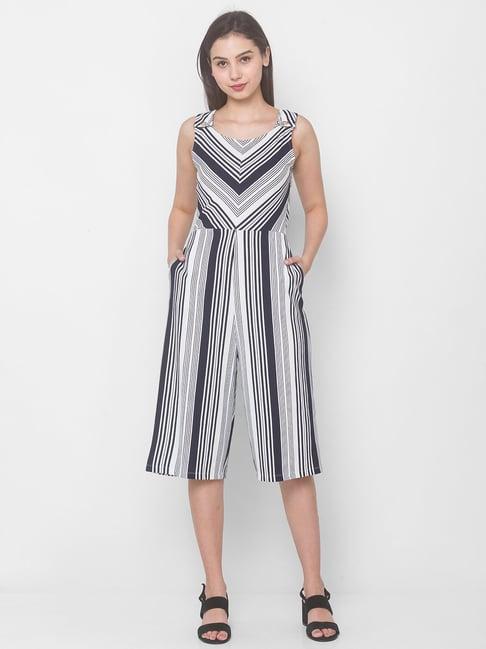 globus navy & white striped jumpsuit