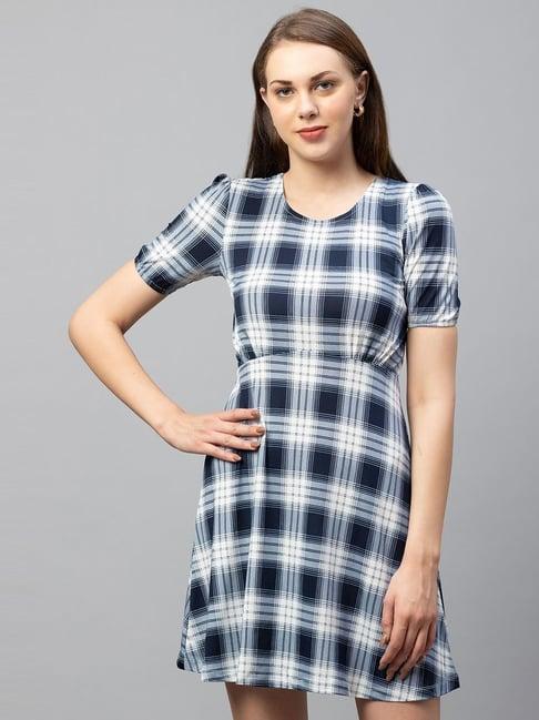 globus navy chequered shift dress