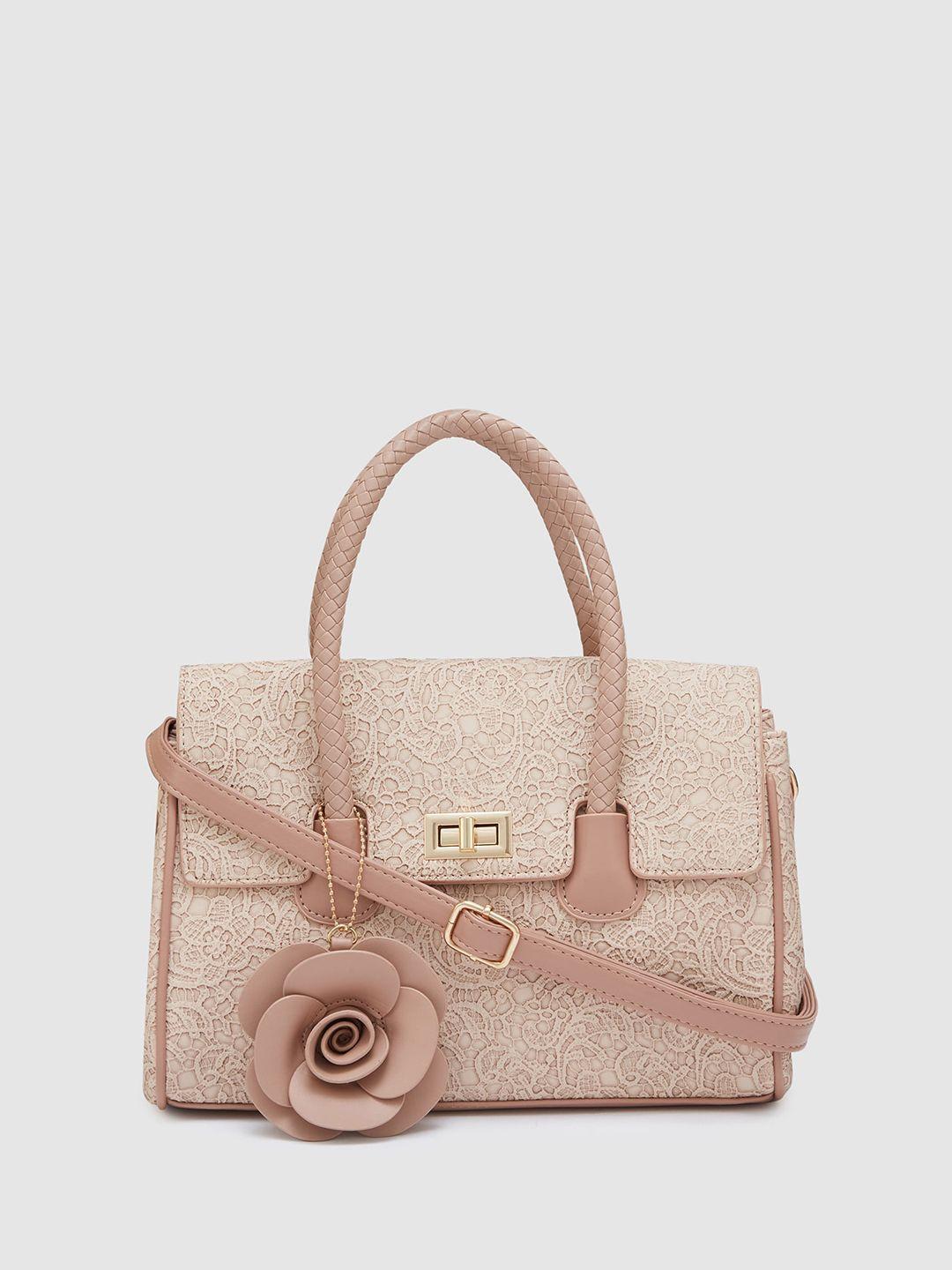 globus nude-coloured textured pu structured handheld bag